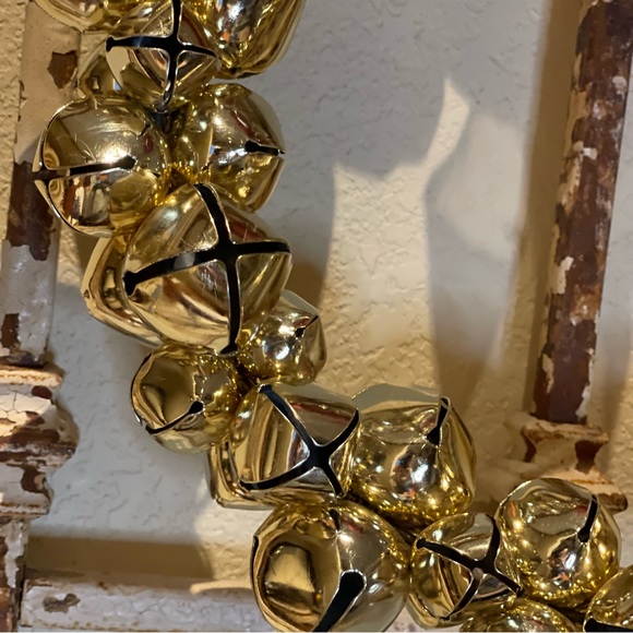 Pottery Barn gold jingle bell wreath with burgundy ribbon 12” - Picture 3 of 7